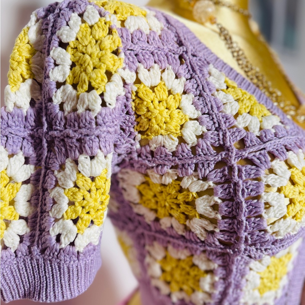 Zara Purple and Yellow Crochet Sweater - Picture 3 of 5